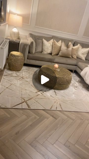 Danielle 🖤 on Instagram: "Living room flooring reveal 🌟 #goldhome #golddecor #goldinterior #dfsdarcy #dfs #rowenhomes #homedecor #homeaccount #homeinspo #greigehome #greigestyle #luxuryhome #interiordesign" Gold Interior, Living Room Flooring, Room Flooring, Gold Decor, Living Room Decor, Room Decor, Flooring, Living Room, Instagram