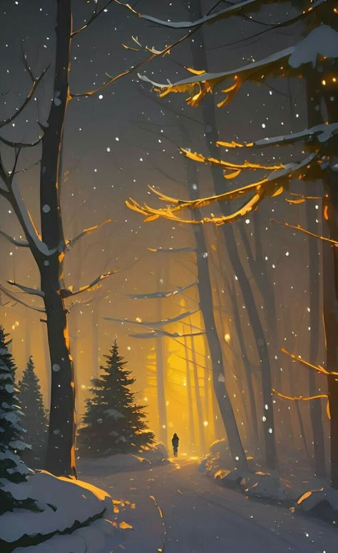 Christmas Night Drawing, Winter Background Illustration, Winter Background Drawing, Fantasy Landscape Digital Art, Christmas Nature Wallpaper, Winter Aesthetic Painting, Christmas Background Drawing, Christmas Landscape Drawing, Winter Aesthetic Drawing