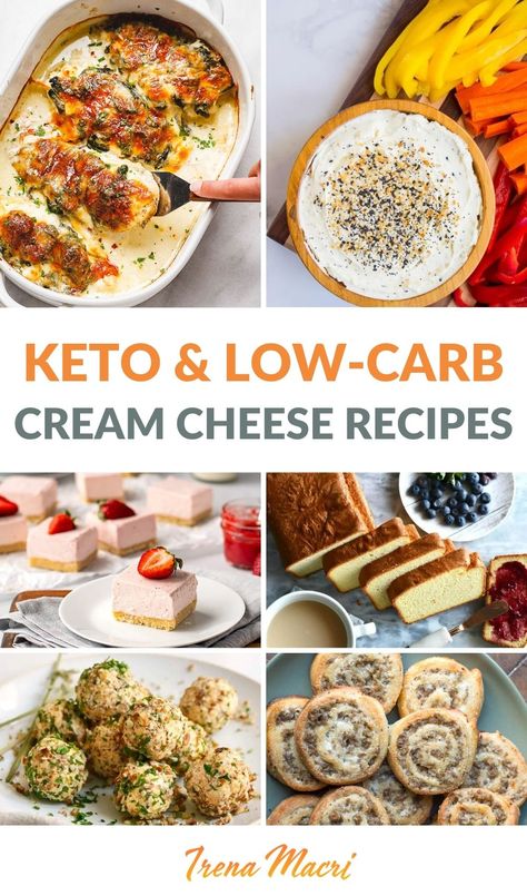 We found some of the BEST keto and low-carb cream cheese recipes around, ranging from savory bread rolls and pinwheels to sweet cheesecakes and fat bombs. When it comes to Keto and Low-Carb recipes, cream cheese has gained a lot of popularity as the go-to ingredient. It is very low in carbohydrates, moderate in protein, and high in fat, making it a staple in a keto diet. Cream cheese is soft in texture and mild in flavour, so it is very versatile. via @irena_macri Keto Recipes Cream Cheese, Keto Cream Cheese Dinner Recipes, Keto Meals With Cream Cheese, Healthy Meals With Cream Cheese, Keto Snacks Cream Cheese, Cream Cheese Low Carb Snacks, Keto With Cream Cheese Recipes, Cream Cheese Low Carb Recipes, High Protein Cream Cheese Recipes