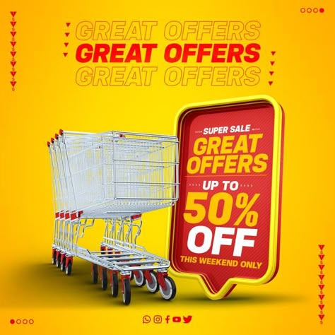 Yellow Social Media, Ebook Layout, Web Advertising, Discount Design, Timeline Design, Super Market, Social Media Poster, Business Banner, Creative Flyers