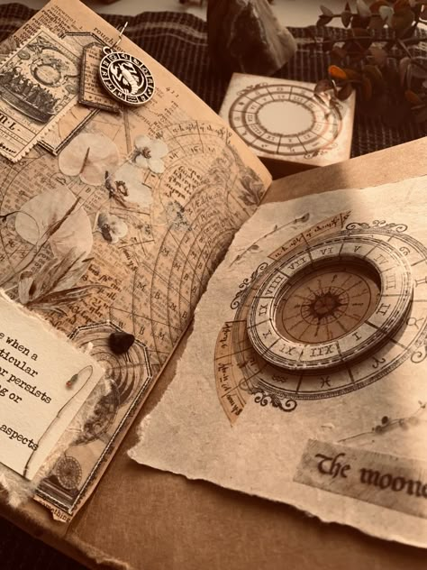 Diy Book Aesthetic, Fantasy Journal Aesthetic, Vintage Journaling Ideas, Book Collage Ideas, Fantasy Journal Ideas, Vintage Journal Aesthetic, Journal Pages Aesthetic, Explorer Aesthetic, Old Journal