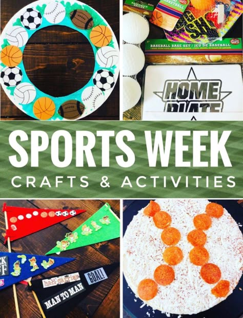 Sports Themed Crafts and Activities for kids! Great ideas for sports themed parties & summer camp! #sportsbirthday #sportstheme Sport Craft For Preschool, Sports Related Arts And Crafts, Olympic Sports Crafts For Kids, Sport Dress Up Day, Sports Themed Crafts For Preschool, Sports Craft For Preschoolers, Sports Related Crafts, Sport Week Activities, Summer Sports Activities For Kids