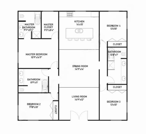 Small 4 Bedroom Barndominium Floor Plans, House Plans 40x40, 40x40 Barndominium, 40 By 40 House Plans, 40x40 House Plans 3 Bedroom, 50x30 Barndominium Floor Plans, 1700 Sq Ft Barndominium Floor Plans, 50x40 House Plans, Small Barndominium Floor Plans With Garage