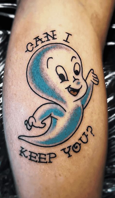 Casper Can I Keep You, 90s Disney Tattoos, Casper The Ghost Tattoo, Casper Tattoo Design, 90s Nostalgia Tattoo, Casper The Friendly Ghost Tattoo, 90s Cartoon Tattoos Ideas, Nickelodeon Tattoos, 90s Cartoon Tattoos