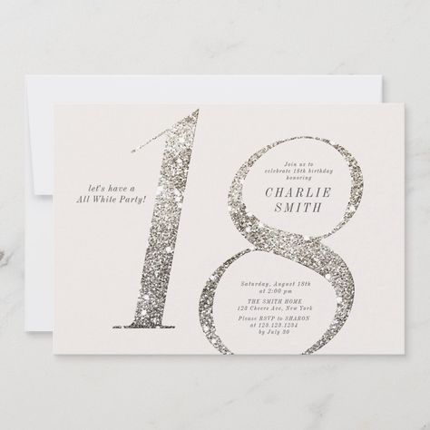 White Party Invitations, 18th Birthday Invitation, Glam Invitation, 98th Birthday, Birthday Elegant, Minimalist Birthday, Debut Ideas, Surprise Birthday Invitations, Classic Serif Fonts