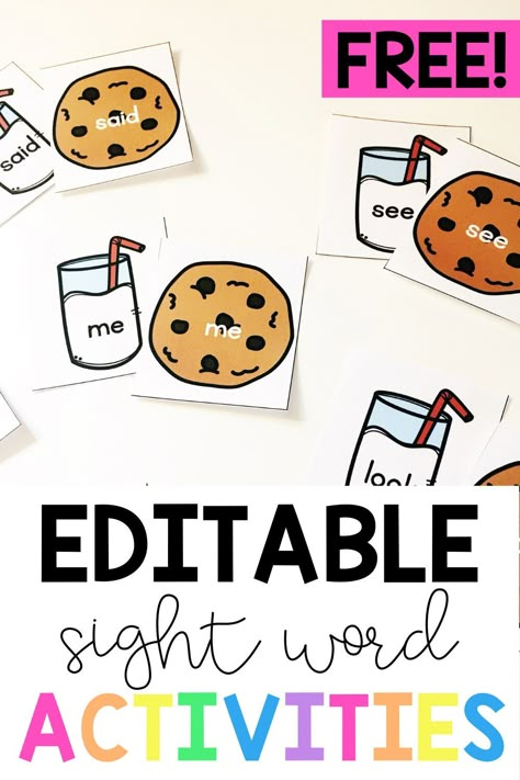 Looking for engaging sight word activities? These free sight word activities are editable- just type in your own sight words and go! Click the link to download for free now! Sight Word Bulletin Boards Kindergarten, Sight Word Morning Work, Prek Sight Word Activities, Sight Word Centers Kindergarten, Sight Word Worksheets Free Printables, Teaching Sight Words Kindergarten, Free Sight Word Activities, Learning Specialist, Kindergarten Sight Word Games