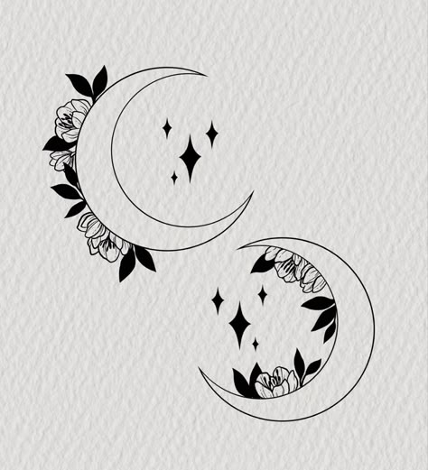 Mother Daughter Tattoos Astrology, Mother Daughter Tattoos Witchy, Bestie Moon Tattoos, Witchy Best Friend Tattoo Ideas, Mom Friend Tattoos, Friend Moon Tattoos, Cool Friend Tattoos, Sister Moon Tattoos, Moon Tattoo Best Friend