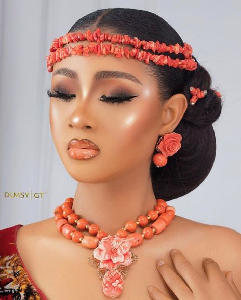 STUNNING IGBO BRIDE TRADITIONAL WEDDING FIRST LOOKS! | OMASTYLE Bride Igbo Bride Traditional Weddings, Nigerian Wedding Makeup, Natural Bridal Hair, Black Brides Hairstyles, Nigerian Traditional Dresses, Igbo Traditional Wedding, Traditional Makeup, Natural Hair Wedding, Igbo Bride