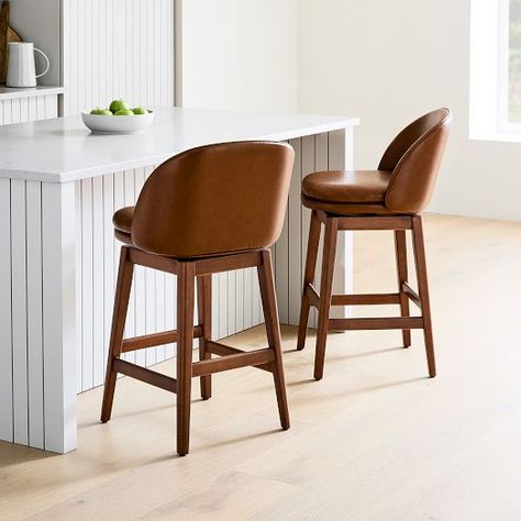 Wood And Leather Bar Stools, Wood Swivel Bar Stools, Upholstered Counter Stools With Backs, Brown Counter Stools, Leather Swivel Counter Stools, Kitchen Counter Stools With Backs Swivel, Swivel Barstools In Kitchen With Backs, Leather Barstools In Kitchen, Leather Counter Stools With Backs