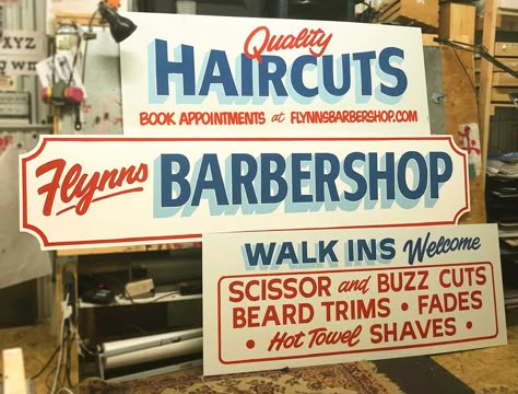 Vintage Sign Painting Lettering, Hand Painted Signs Vintage Signage, Hand Painted Signage, Vintage Sign Painting, Barbershop Sign, Hand Drawn Logotype, Painted Signage, Barber Sign, Painter Business Card