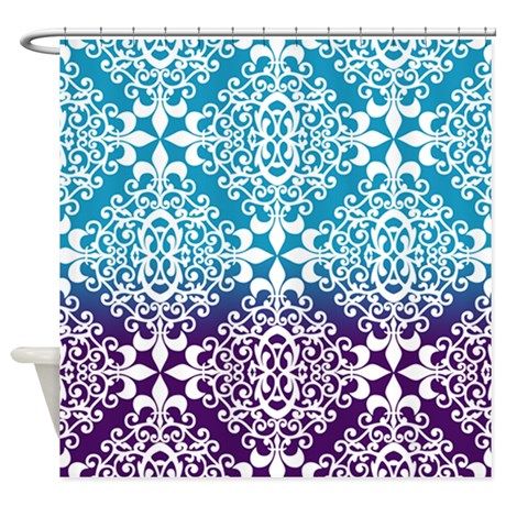 Ombre Purple And Teal Damask Shower Curtain by BabyBree