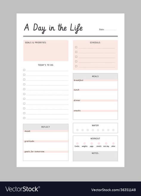 Daily Todo Template, Digital Planner Sheets, Daily Planning Template, Daily Schedule Template Aesthetic, Daily Planner Printables Free Pdf, Paper Sheet Design, Aesthetic Daily Planner Template, Daily Routine Schedule Template, Daily Journal Layout