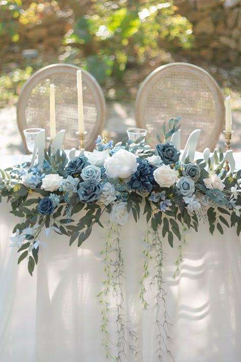 Sweetheart Table Centerpiece, Blue Wedding Decorations, Sweetheart Table Decor, Sweetheart Table Wedding, Light Blue Wedding, Blue Themed Wedding, Blue Wedding Flowers, Dusty Blue Wedding, בר מצווה