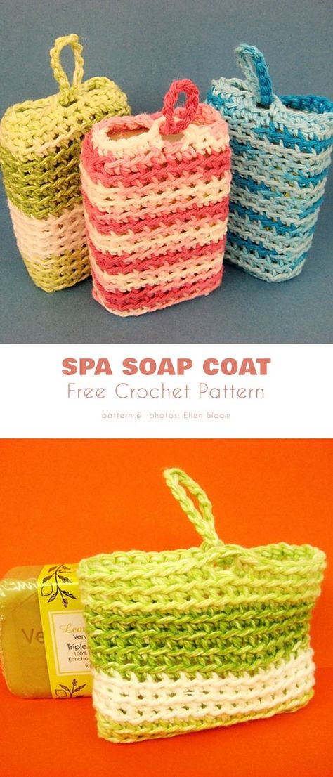 Crochet Soap Holders For Showers, Crocheted Spa Sets, Crochet Pattern Soap Saver, Crochet Soap Cozy Free Pattern, Crochet Soap Sock Pattern Free, Soap Savers Crochet, Soap Scrubbies Crochet, Crocheted Soap Holder Pattern, Soap Cozy Crochet Patterns