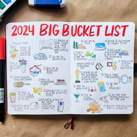 Yearly Bucket List, Bullet Journal Yearly Spread, 30 Bucket List, Bullet Journal Yearly, Bullet Journal Page Ideas, Journal Ideas Templates, Bucket List Journal, Goals Bullet Journal, Bulletin Journal