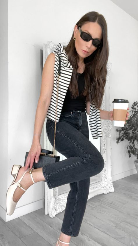 Neutral outfit of the day 🖤 with a striped sweater / top on shoulders, black jeans and these cute Parisian style shoes ☕️

Sling back beige shoes, Sling back shoes, Parisian shoes, Mary Jane shoes, Black mom jeans, Mom outfit, Black outfit, Casual outfit

#LTKFind#LTKstyletip#LTKshoecrush Beige Shoes Outfit, Mary Jane Flats Outfit, Cute All Black Outfits, Parisian Style Outfit, Mary Jane Outfit, Mary Jane Shoes Outfit, All Black Outfits For Women, Mary Janes Outfit, Black Summer Outfits