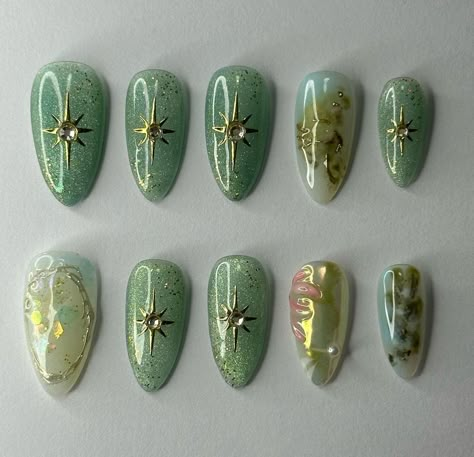 Trendy Summer Nails, Green Nail Art, Hippie Nails, Pretty Gel Nails, Prom Nails, Funky Nails, Dream Nails, Dope Nails, Cute Acrylic Nails