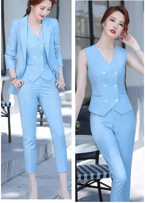 Formal Blazer Outfits, Pant Outfits For Women, Outing Outfit, Suit Blue, Ladies Blazer, Stylish Blazer, Women Blouses Fashion, Woman Suit Fashion, Power Suit