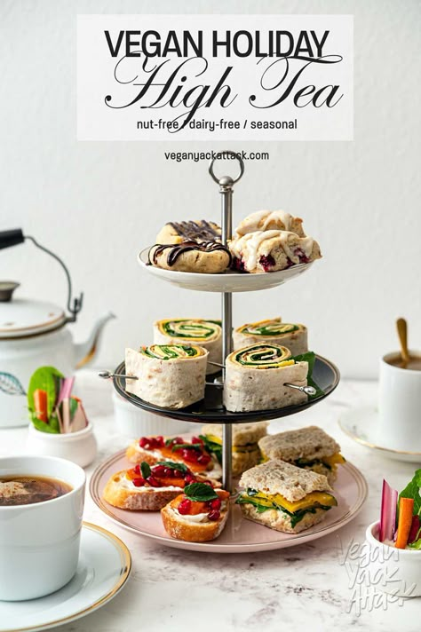 Vegan Tea Party, Tea Finger Sandwiches, High Tea Menu, Vegan Afternoon Tea, Tea Party Menu, High Tea Food, Afternoon Tea Ideas, English Afternoon Tea, Vegan Party Food