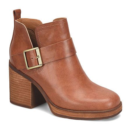 These Korks women's Kari booties will add an on-trend finish to your favorite outfits. Made from pebbled faux leather, these ankle boots have a buckle and side zip closures, a 2.25-inch stacked heel, and memory foam cushioning. Style them with skinny denim and a sweater.Closure Type: BuckleFootwear Technology: Memory Foam InsoleBoot Shaft Height: 5 1/2 InchesPlatform Shoe Height: 1 InchShoe Heel Height: 3 3/4 InchesUpper/Outer Base Material: 100% SyntheticShoe Lining Material: Synthetic, FabricS Women’s Booties, Brown Booties Outfit, Fall Fashion Trends Casual, Booties Outfit, Brown Booties, Chunky Heels Boots, Motorcycle Boots, Womens Ankle Boots, Stacked Heel