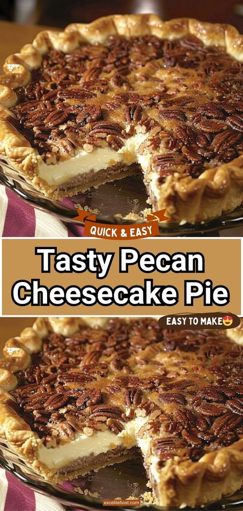 This Pecan Cheesecake Pie is the mashup you need in your life. The pecan pie you remember growing up with matches perfectly with the cheesecake you love. Once you make it, pecan cheesecake will Always be at the top of your "go to" recipe list. Pecan Pie With Cream Cheese, Kentucky Derby Pecan Cheesecake, Pecan Pie No Crust, Pecan Topping For Pumpkin Pie, Peacon Pie Cheesecake Bars, Pecan Crust For Cheesecake, Cheesecake With Pecan Pie Topping, Easy Pecan Cheesecake Recipes, Pecan Pie Cheesecake Recipe Easy No Bake