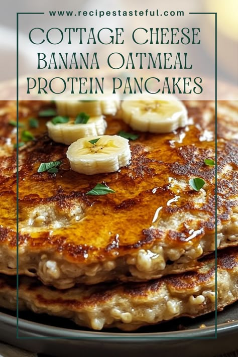 These delicious Cottage Cheese Banana Oatmeal Protein Pancakes are a healthy and protein-packed breakfast option. Made with wholesome ingredients, they offer a delightful combination of flavors and nutrients that will keep you energized throughout the day. Banana Egg Protein Pancakes, Healthy Breakfast Using Bananas, Cottage Cheese Oatmeal Banana Protein Pancakes, Banana And Cottage Cheese Pancakes, Cottage Cheese Banana Oatmeal Protein Pancakes, High Protein Banana Oat Pancakes, Cottage Cheese Oatmeal Banana Pancakes, Healthy Banana Protein Pancakes, Banana Oatmeal Cottage Cheese Pancakes