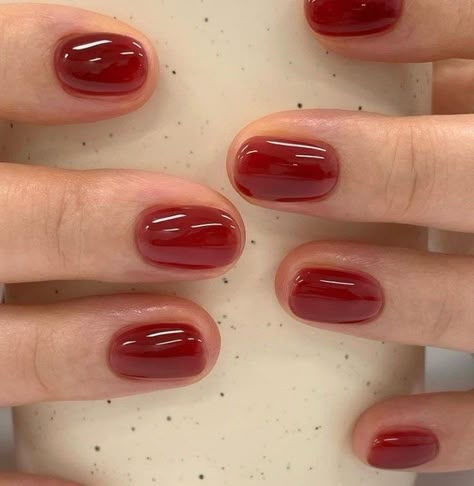 Korean Nail Art Winter, Warm Toned Nails, Nails Design Korean, Nude And Red Nails, Short Jelly Nails, Korean Nails Short, Korean Gel Nails, Nails Korean, Korean Nail