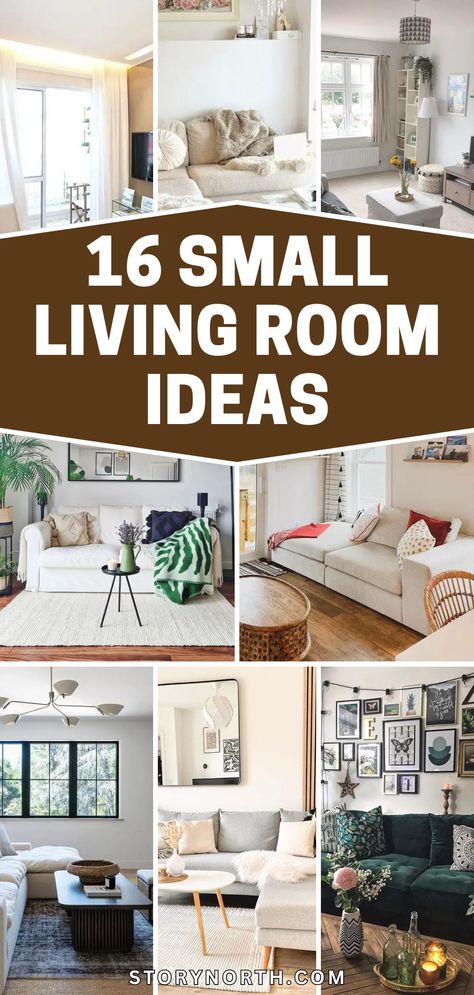 Save this pin for 16 stylish ideas to makeover your small living room! Discover creative tips and tricks to maximize space and enhance the aesthetics of your space. #HomeDecor #LivingRoomIdeas #SmallSpaceLiving Condo Living Room Ideas Small Modern, Maximizing Living Room Space, Small Living Room Decor Ideas Simple, Decor For Den Room Ideas, Living Room Condo Ideas Small Spaces, How To Maximize Seating In Living Room, Staging Small Living Room, How To Add Seating In Small Living Room, How To Organize Small Living Room