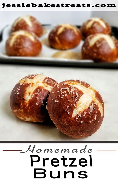 Soft Pretzel Buns Recipe, Easy Pretzel Buns Recipe, Pretzel Burger Buns, Pretzel Rolls Recipe Easy, Pretzel Slider Buns, Pretzel Hamburger Buns, Homemade Hamburger Buns No Yeast, Home Made Buns Recipe, Pretzel Bun Recipe Sandwiches