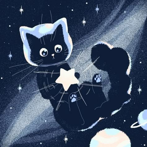 Space Cat Aesthetic, Space Cat Drawing, Galaxy Illustration Art, Galaxy Pfp, Space Cat Art, Space Pfp, Galaxy Drawing, Cats In Space, Cat In Space