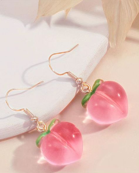 Aesthetic Cute Jewelry, Pink Gift Aesthetic, Pretty Earrings Aesthetic, Peaches Aesthetic, Peach Accessories, Peach Fashion, Peach Clothes, Trending Aesthetic, Peach Jewelry