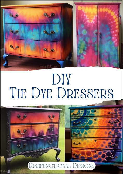 Diy Tie Dye Paint, Recycling Furniture, Tie Dye Painting, Diy Tie Dye, Painted Dressers, Painted Furniture Designs, Upcycled Garden, Hippie Tattoo, Dresser Painted