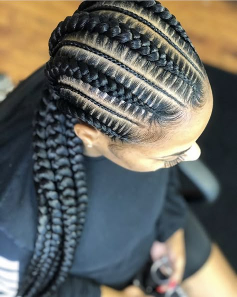 Big Conrows Lines, Stitches Braids For Black Women, Big All Back Cornrows Hairstyles, Latest Conrows Lines For Black Women, Big Conrows Lines And Braids, Feed In Cornrow Hairstyles, 6 Big Braids, Backline Hairstyle Braids, All Back Cornrows Hairstyles Braids