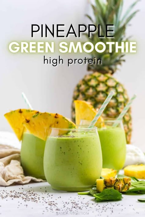 Smoothie High Protein, Pineapple Protein Smoothie, Pineapple Smoothie Healthy, Pineapple Green Smoothie, Protein Juice, Pineapple Smoothie Recipes, High Protein Smoothies, Protein Smoothie Recipes, Protein Smoothies