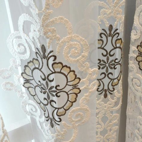 Gray Damask Embroidery Polyester and Cotton Blend Curtain Room Dividers