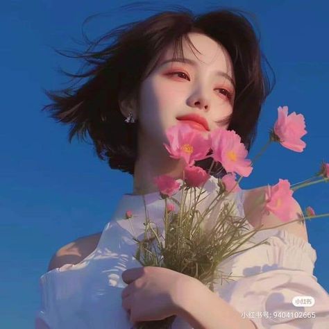 Girl Looking Up Reference, People Pictures Aesthetic, Pretty Girl Reference, Photostudy Reference, Portrait Pose Reference, Pretty References, Flower Portrait Photography, Poses Girly, Flower Poses