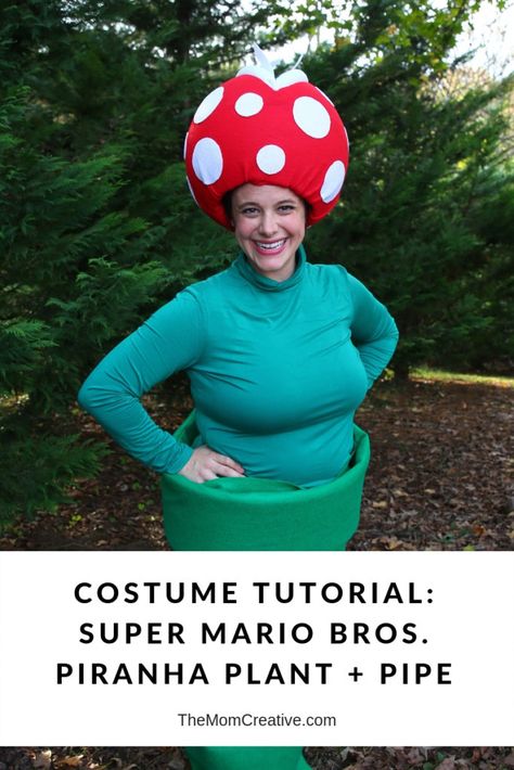 Costume Tutorial Super Mario Bros Piranha Plant Venus Fly Trap Pipe Costume Diy Mario Character Costumes, Mario Character Costumes, Mario Costume Diy, Super Mario Bros Costumes, Mario Brothers Costumes, Yoshi Costume, Mario Bros Costume, Bowser Costume, Mario Halloween Costumes