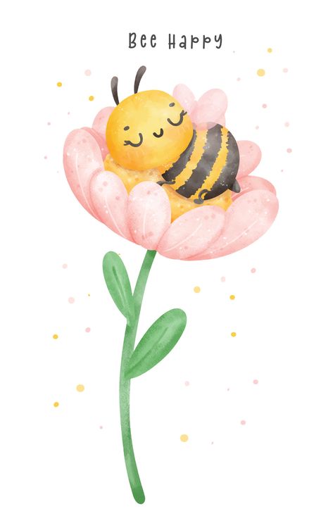 Download the Cute baby honey bee sleeping in flower watercolor cartoon character hand painting illustration vector. Bee Happy 35225992 royalty-free Vector from Vecteezy for your project and explore over a million other vectors, icons and clipart graphics! Bee Flower Illustration, Bee Sleeping In Flower, New Baby Illustration, Cute Bee Painting, Bee Cartoon Images, Cute Bee Illustration, Kawaii Bee, Honey Illustration, Bee Cartoon