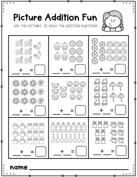 math worksheets Addition With Pictures Worksheets Free, Addition Pictures Worksheet, Introduction To Addition Kindergarten, Basic Addition Worksheets Kindergarten, Addition Activity For Kindergarten, Addition Kindergarten Activities, Maths Activity For Class 1, Maths Interventions, Maths Worksheets For Kindergarten