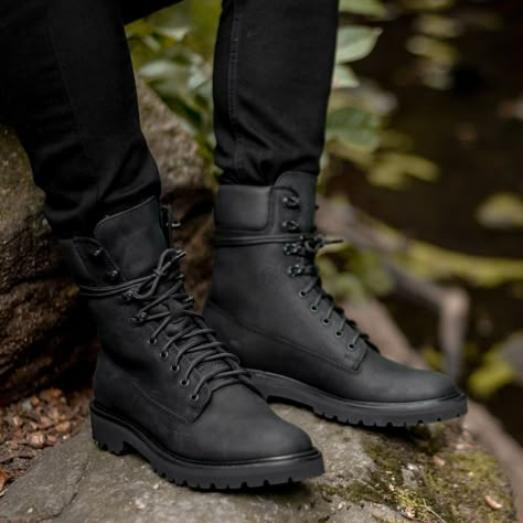 Compared to the combat boot’s commonplaceness and versatility, the tactical boot maintains a specific silhouette. Overlap, although minimal, exists through their purpose and function, with the latter being more of a hiking-combat hybrid. Aesthetically, a tactical boot combines a mix of textile – usually ballistic or Cordura nylon patches – with suede or leather reinforcements. Black Boots Men Outfit, Rugged Gentleman, Dreadlocks Men, Thursday Boot Company, Boots Men Outfit, Boots Outfit Men, Combat Boots Men, Black Boots Men, Thursday Boots