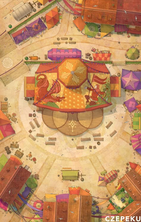 Once per year a grand festival is held in this market square. You can enjoy street food, good music and most of all, fun! Gridless Dnd Maps, Carnival Battlemap, Dnd Stage Map, Dnd Market Map, Dnd Festival Map, Dnd World Art, Festival Fantasy Art, Dnd Festival, Dnd Market