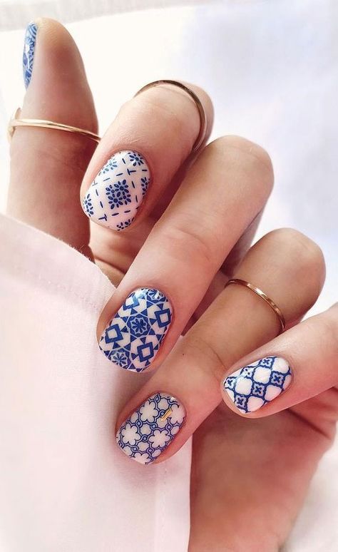 tile inspired nails, cute summer nail art designs, acrylic nail designs for summer, colorful nail colors, bright nail colors, summer nail art designs 2021, ombre nail colors, nail art designs 2021 #nailart #nailart2021 Blue Tile Nail Art, Summer Nails Stamping Designs, Santorini Inspired Nails, Tile Nails Art, Talavera Nails Nailart, Moroccan Nail Art, Italian Tile Nails, Portugal Nails Art Designs, Tile Inspired Nails