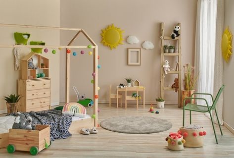 Montessori Play Area, Camera Montessori, Montessori Toddler Rooms, Playroom Montessori, Montessori Floor Bed, Kid Furniture, Boy Toddler Bedroom, Montessori Bed, Montessori Room