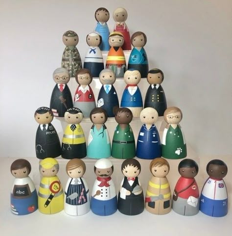 Painted Peg Dolls, Warrington England, Wooden Peg Dolls, People Who Help Us, Eyfs Activities, Wood Peg Dolls, Peg People, School Play, Pin Doll