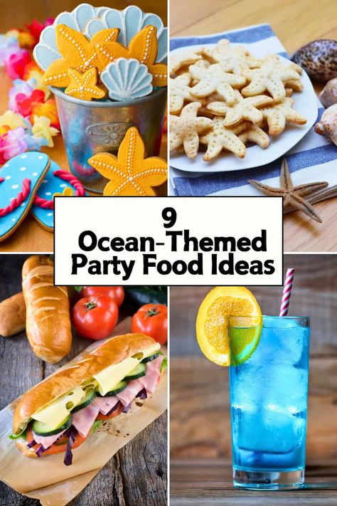 Beach Theme Food Ideas, Ocean Theme Food Ideas, Under The Sea Birthday Party Food, Oneder The Sea Birthday Party, Ocean Theme Snacks, Beachy Food, Sea Birthday Party Food, Ocean Themed Food, First Birthday Traditions