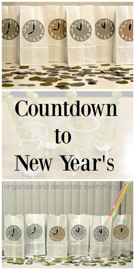 New Year’s Eve Countdown Bags, New Year’s Eve Hourly Activities, New Years Countdown Ideas, Nye Countdown For Kids, New Year’s Eve Countdown For Kids, Nye Countdown, Countdown For Kids, New Year Clock, Family New Years Eve