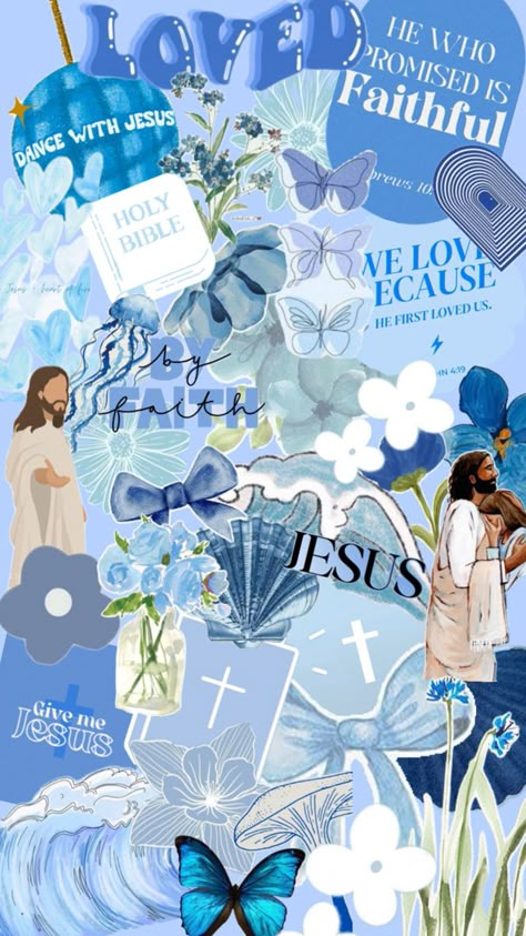 Blue Jesus collage Jesus Collage, Happy Bible Quotes, Faith Wallpaper, Dancing With Jesus, Jesus Wallpapers, Iphone Wallpaper Quotes Inspirational, Wallpaper Christian, Christian Iphone Wallpaper, Christian Graphics