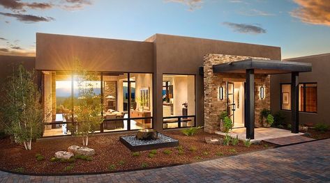 12 Adobe Revival House Ideas Modern Santa Fe Style Homes Exterior, Modern Desert House Exterior, Southwest Home Exterior, Southwestern Home Exterior, Modern Adobe House Exterior, Sedona Homes, Desert House Exterior, Adobe House Exterior, Desert House Plans