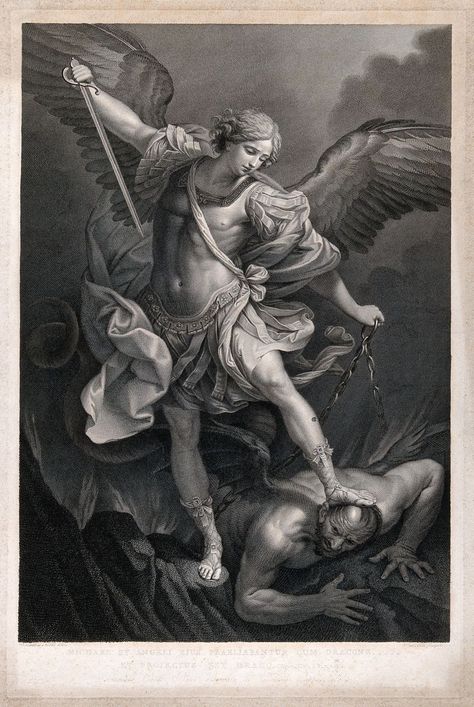 Saint Michael the Archangel. Engraving by G. Folo after B. Nocchi after G. Reni. | Wellcome Collection Saint Michael Statue, Saint Michael Angel, Archangel Michael Tattoo, Human Torso, St Michael Tattoo, Angel Statues Sculpture, Biblical Tattoos, Archangel Tattoo, Saint Michael The Archangel