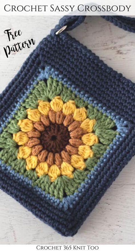 Sac Granny Square, Crochet Boho Bag, Gorgeous Crochet, Crossbody Bag Pattern, شال كروشيه, Crochet Bag Pattern Free, Bag Pattern Free, Crochet Sunflower, Crochet Handbags Patterns